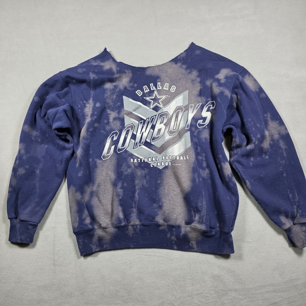VTG NFL Hoodie Women Large Blue Dallas Cowboys Bleach Wash